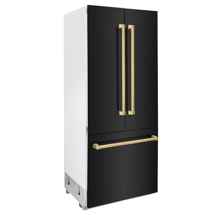 ZLINE 36" Autograph 19.6 cu. ft. Built-in Refrigerator with Internal Water and Ice Dispenser in Black Stainless Steel with Gold Accents, RBIVZ-BS-36-G