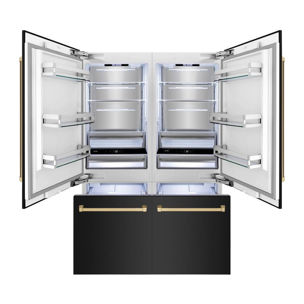ZLINE Autograph Edition 60 in. 32.2 cu. ft. French Door Built-In Bottom Freezer Refrigerator with Water Dispenser and Ice Maker in Black Stainless Steel with Champagne Bronze Accents (RBIVZ-BS-60-CB)
