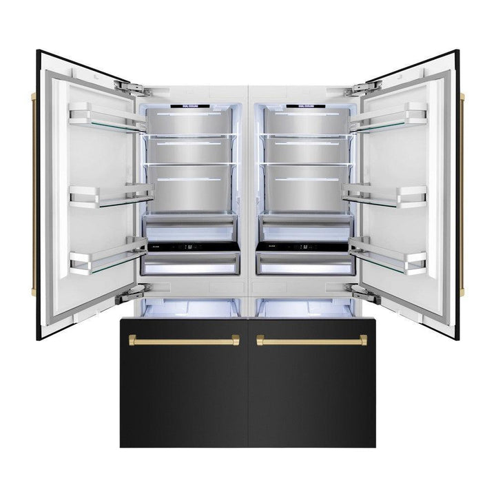 ZLINE Autograph Edition 60 in. 32.2 cu. ft. French Door Built-In Bottom Freezer Refrigerator with Water Dispenser and Ice Maker in Black Stainless Steel with Champagne Bronze Accents (RBIVZ-BS-60-CB)