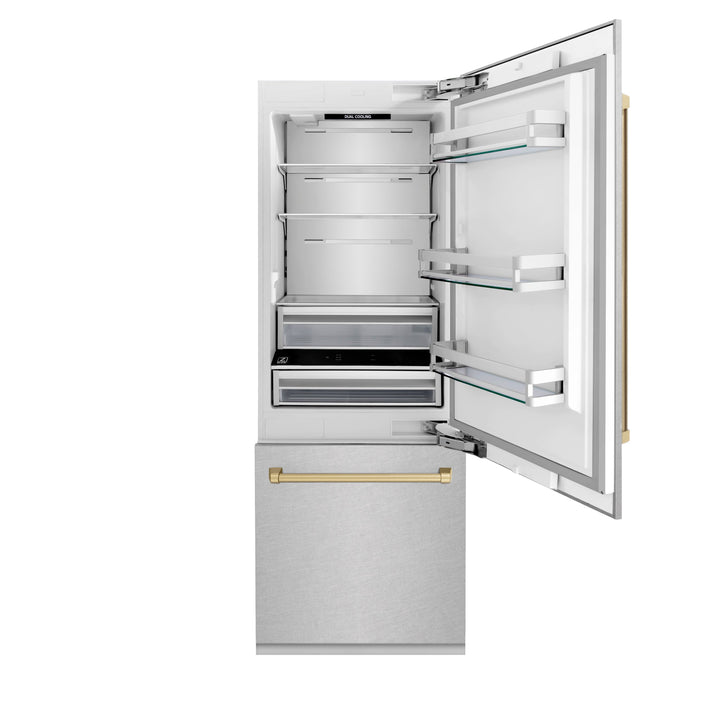 ZLINE 30" Autograph Built-In Refrigerator with Internal Water & Ice Dispenser with Bronze Accents