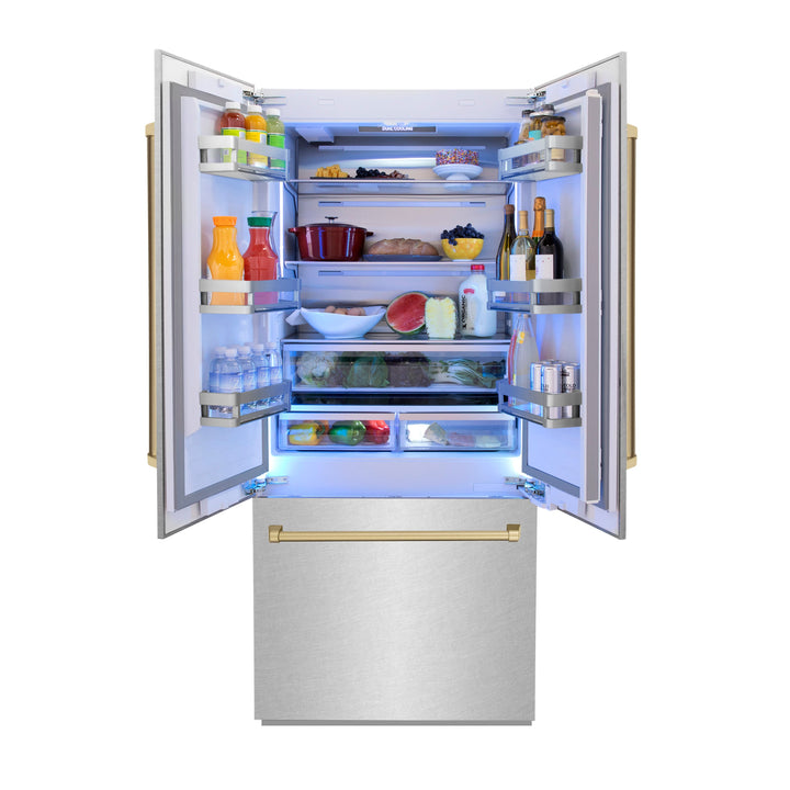 ZLINE 36" Autograph 19.6 cu. ft. Refrigerator with Internal Water and Ice Dispenser, Bronze Accents