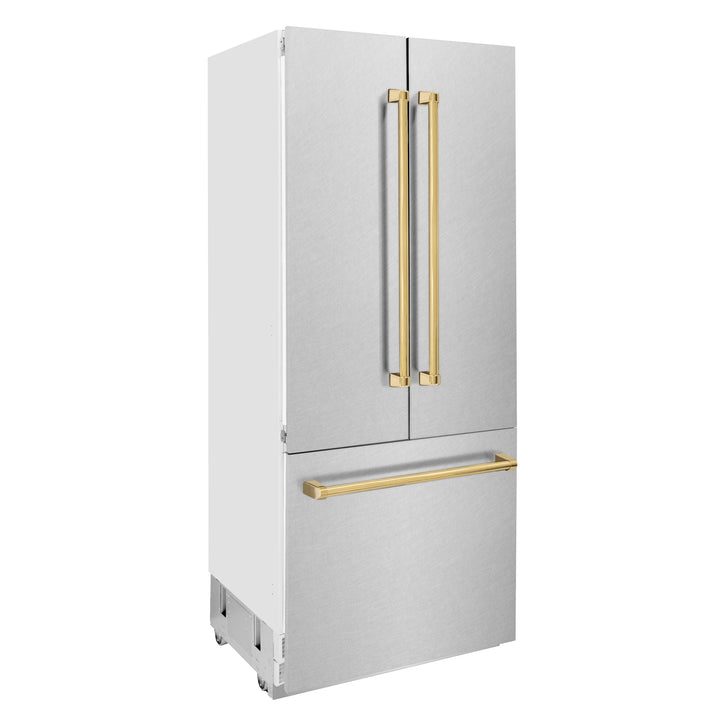 ZLINE 36" Autograph Built-In Refrigerator with Internal Water & Ice Dispenser, Fingerprint Resistant with Gold Accents