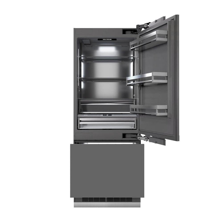 ZLINE 30 in. 16.1 cu. ft. Panel Ready Built-In Bottom Freezer Refrigerator with Water Dispenser and Ice Maker with Graphite Gray Interior