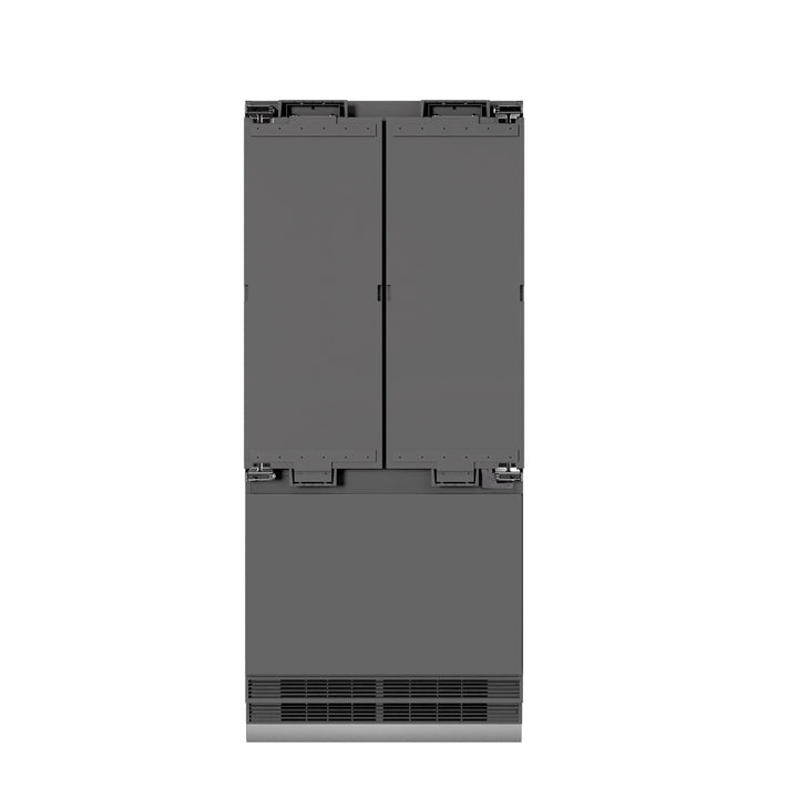 ZLINE Autograph 36" 19.6 cu. ft. Panel Ready French Door Built-In Bottom Freezer Refrigerator with Water Dispenser and Ice Maker with Graphite Gray Interior and Champagne Bronze Accents, GRBIVZ-36-CB