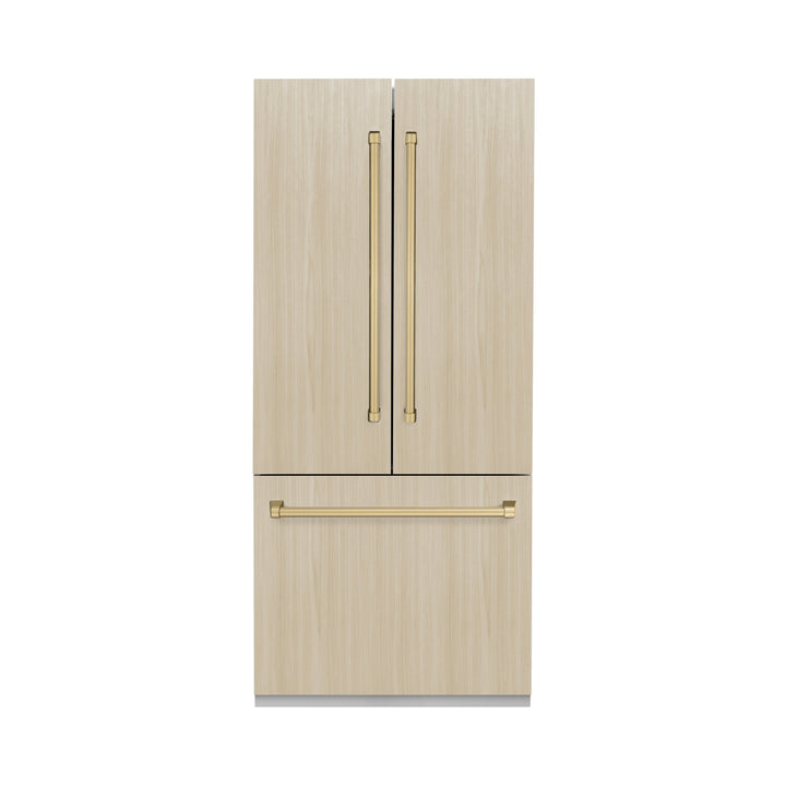 ZLINE Autograph 36" 19.6 cu. ft. Panel Ready French Door Built-In Bottom Freezer Refrigerator with Water Dispenser and Ice Maker with Graphite Gray Interior and Champagne Bronze Accents, GRBIVZ-36-CB