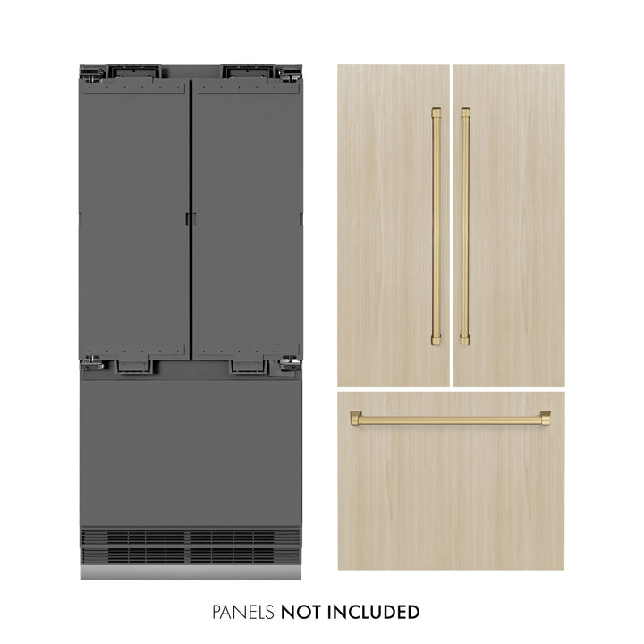 ZLINE Autograph 36" 19.6 cu. ft. Panel Ready French Door Built-In Bottom Freezer Refrigerator with Water Dispenser and Ice Maker with Graphite Gray Interior and Champagne Bronze Accents, GRBIVZ-36-CB