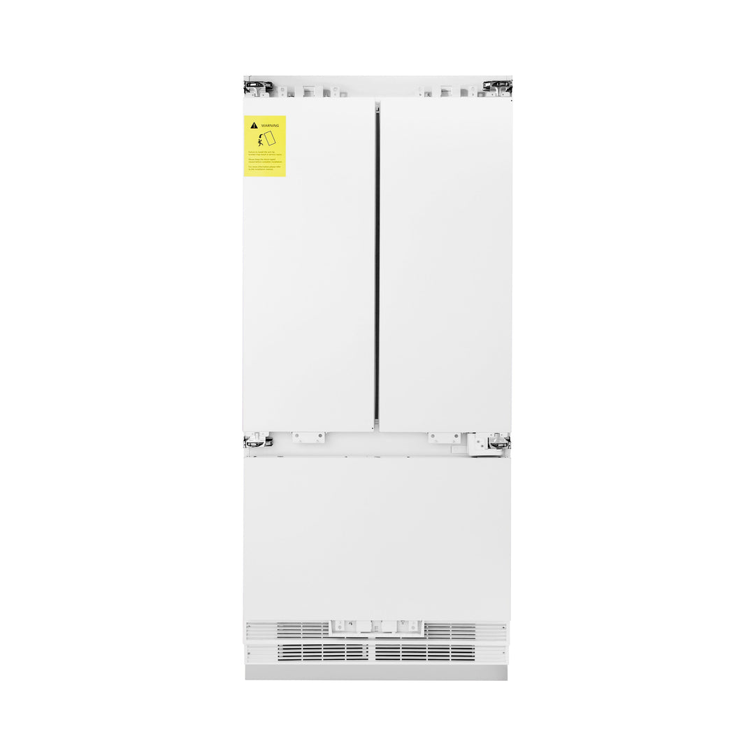 ZLINE Autograph 36" 19.6 cu. ft. Panel Ready Built-in 3-Door French Door Refrigerator with Internal Water and Ice Dispenser with Champagne Bronze Handles, RBIVZ-36-CB