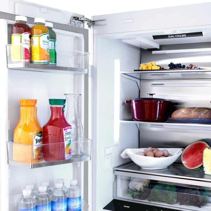 ZLINE Autograph Edition 36 in. 19.6 cu. ft. French Door Built-In Bottom Freezer Refrigerator with Water Dispenser and Ice Maker in Satin Stainless Steel with Matte Black Accents (RBIVZ-SN-36-MB)