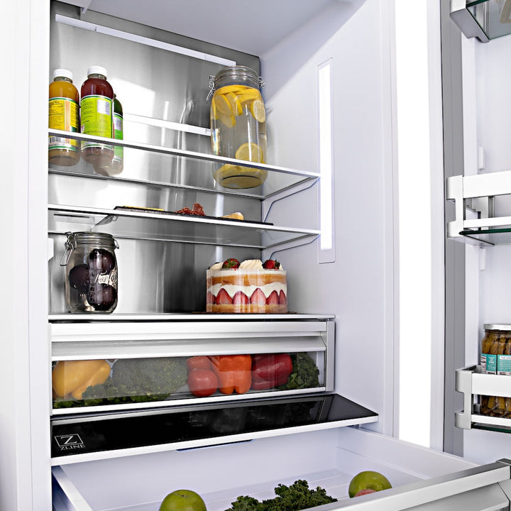 ZLINE Autograph Edition 36 in. 19.6 cu. ft. French Door Built-In Bottom Freezer Refrigerator with Water Dispenser and Ice Maker in Satin Stainless Steel with Matte Black Accents (RBIVZ-SN-36-MB)