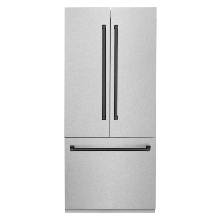 ZLINE Autograph Edition 36 in. 19.6 cu. ft. French Door Built-In Bottom Freezer Refrigerator with Water Dispenser and Ice Maker in Satin Stainless Steel with Matte Black Accents (RBIVZ-SN-36-MB)