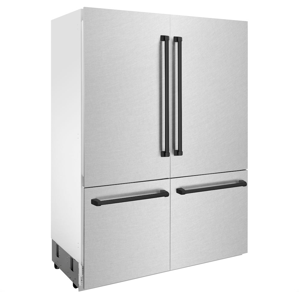 ZLINE Autograph Edition 60 in. 32.2 cu. ft. French Door Built-In Bottom Freezer Refrigerator with Water Dispenser and Ice Maker in Satin Stainless Steel with Matte Black Accents (RBIVZ-SN-60-MB)