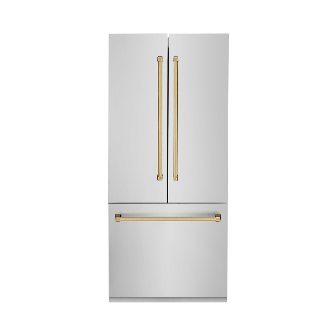 ZLINE Autograph 36 In. 19.6 cu. ft. Built-In Refrigerator with Water and Ice Dispenser with Gold Accents, RBIVZ-304-36-G