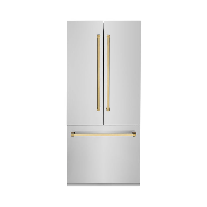 ZLINE Autograph 36 In. 19.6 cu. ft. Built-In Refrigerator with Water and Ice Dispenser with Gold Accents, RBIVZ-304-36-G