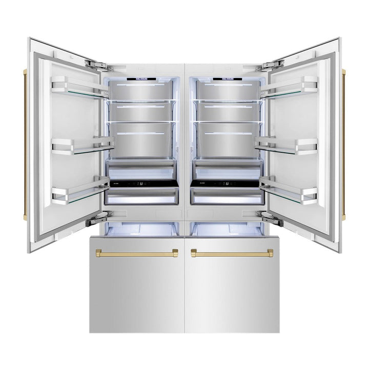 ZLINE Autograph Edition 60 in. 32.2 cu. ft. French Door Built-In Bottom Freezer Refrigerator with Water Dispenser and Ice Maker in Stainless Steel with Champagne Bronze Accents (RBIVZ-304-60-CB)