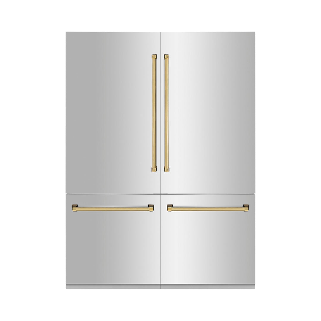 ZLINE Autograph 60" Built-In Refrigerator with Internal Water and Ice Dispenser in Stainless Steel and Gold Accents