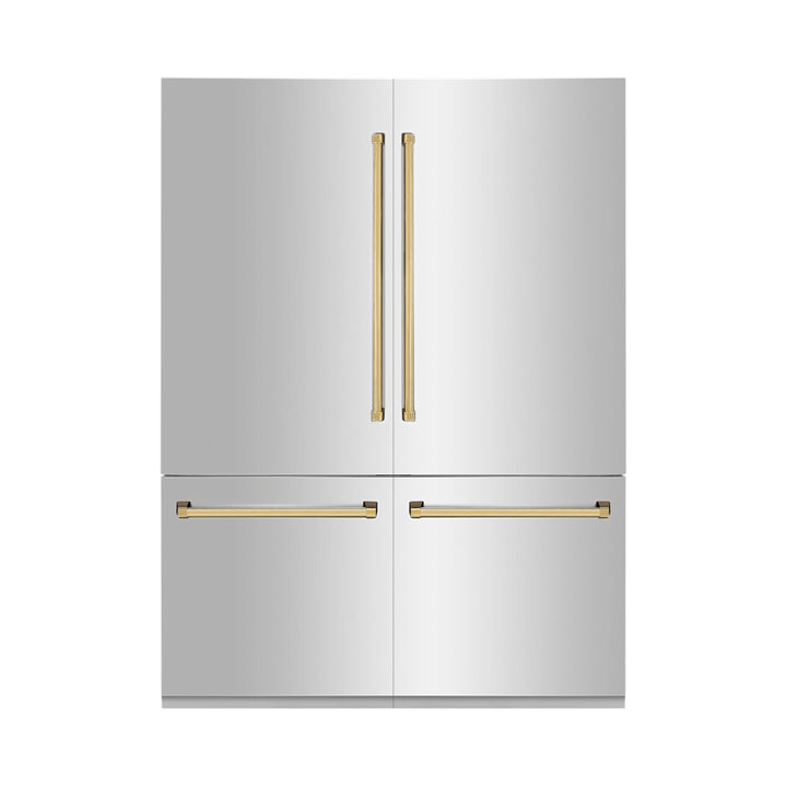 ZLINE Autograph 60" Built-In Refrigerator with Internal Water and Ice Dispenser in Stainless Steel and Gold Accents