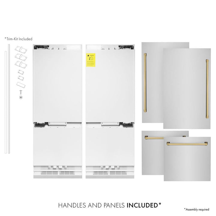 ZLINE Autograph Edition 60 in. 32.2 cu. ft. French Door Built-In Bottom Freezer Refrigerator with Water Dispenser and Ice Maker in Stainless Steel with Polished Gold Accents (RBIVZ-304-60-G)
