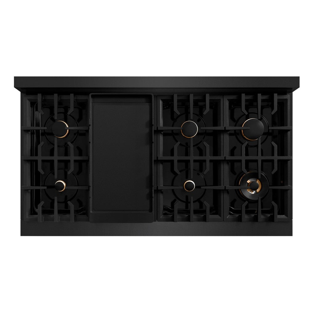 ZLINE Autograph 48" 6.7 cu. ft. Classic Double Oven Dual Fuel Range with 8 Burners in Black Stainless Steel and Champagne Bronze Accents, CDRBZ-48-CB