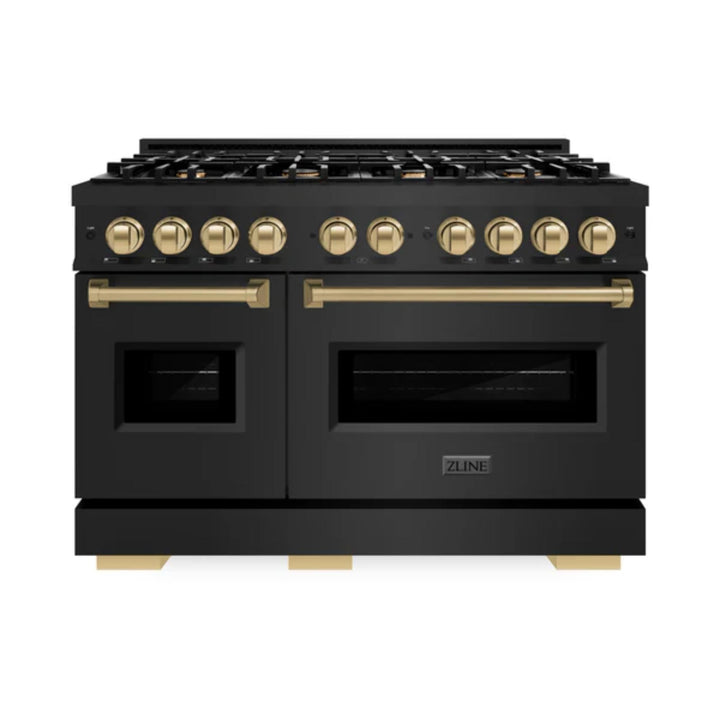 ZLINE Autograph Edition Classic Gas Range with Convection Gas Oven in Black Stainless Steel in Champagne Bronze Accents