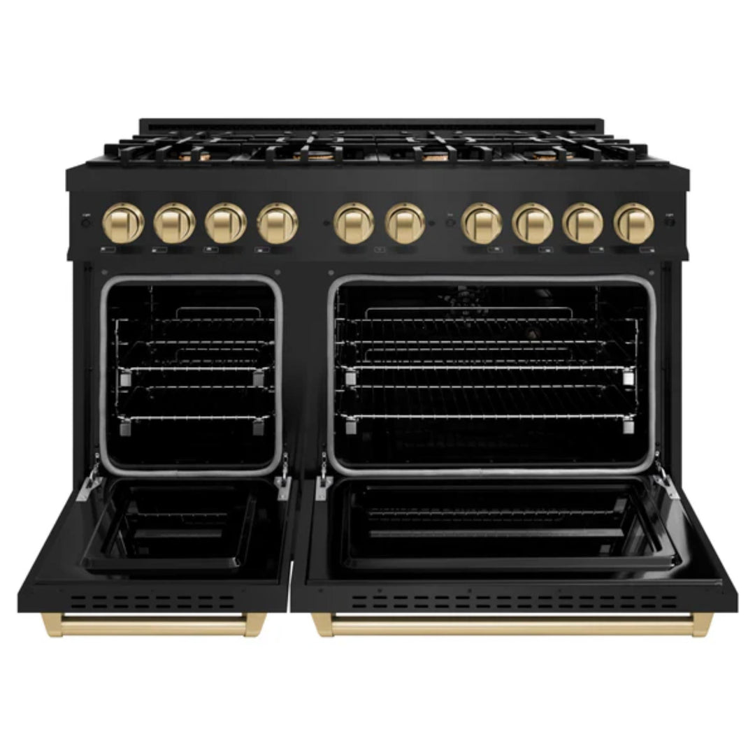 ZLINE Autograph Edition Classic Gas Range with Convection Gas Oven in Black Stainless Steel in Champagne Bronze Accents