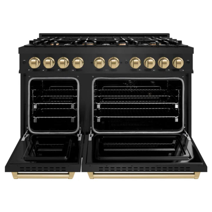 ZLINE Autograph Edition Classic Gas Range with Convection Gas Oven in Black Stainless Steel in Champagne Bronze Accents
