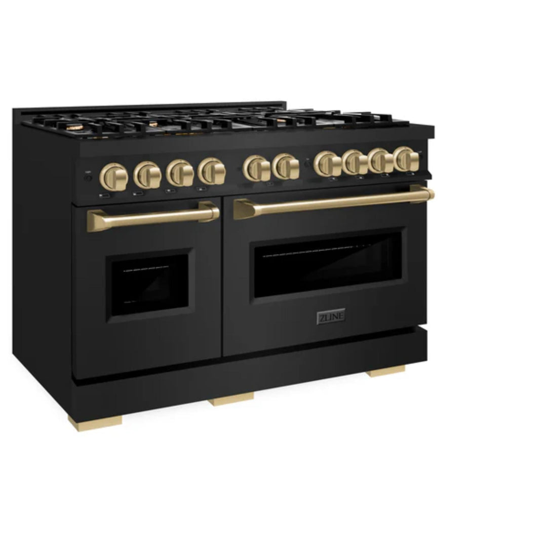 ZLINE Autograph Edition Classic Gas Range with Convection Gas Oven in Black Stainless Steel in Champagne Bronze Accents