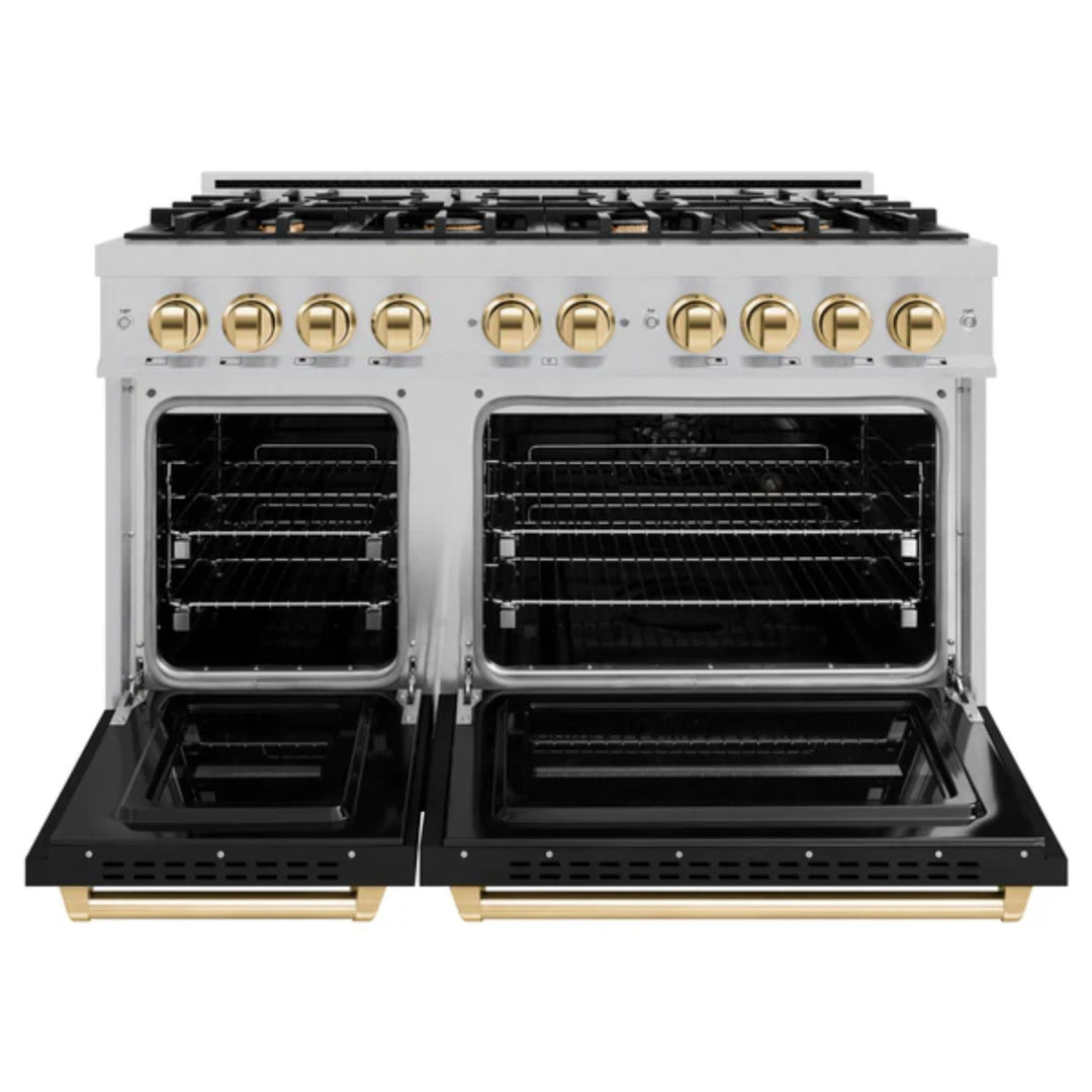 ZLINE Autograph Edition Classic Gas Range with Convection Gas Oven in Satin Stainless Steel Matte Black and Polished Gold Accents