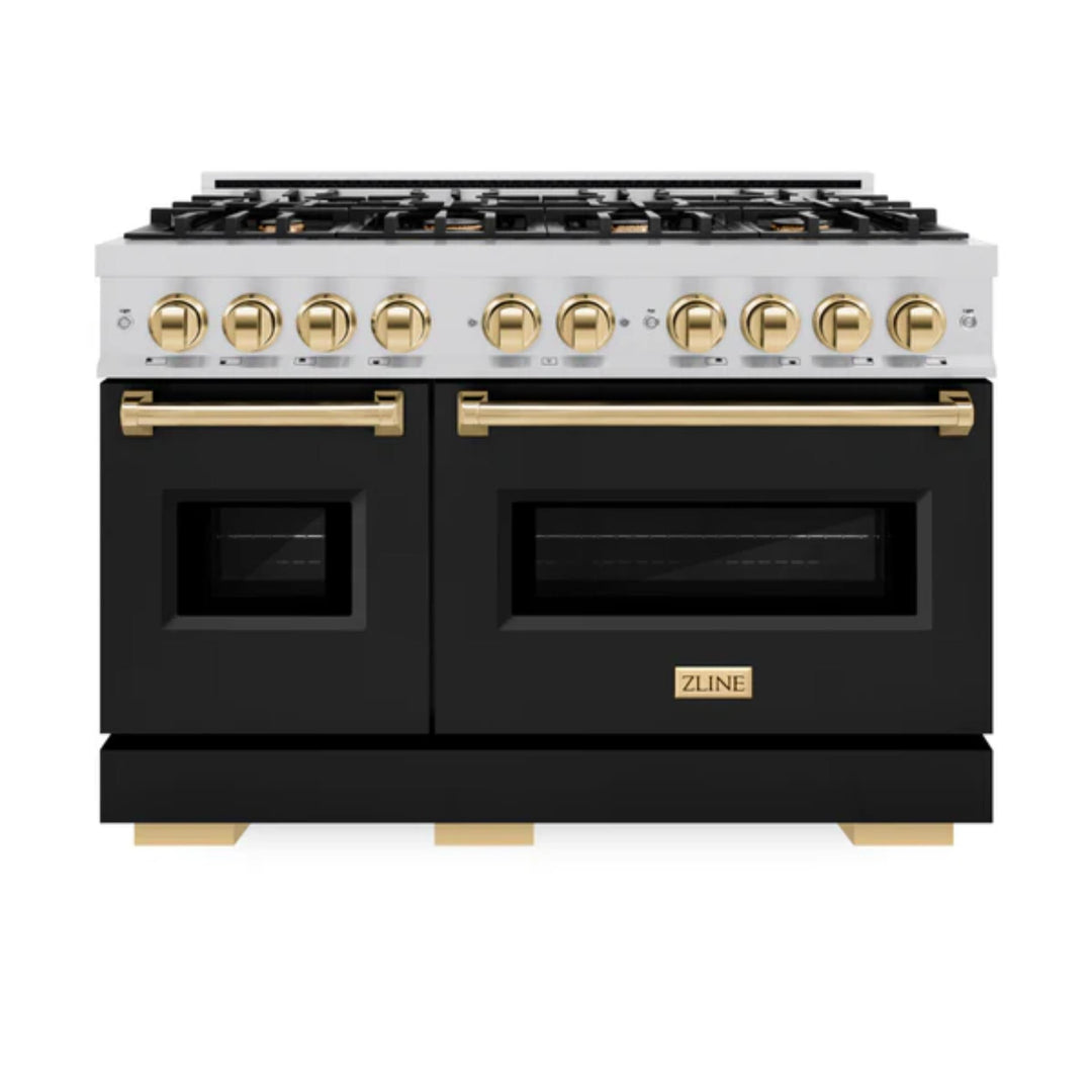 ZLINE Autograph Edition Classic Gas Range with Convection Gas Oven in Stainless Steel and Matte Black door Polished Gold Accents
