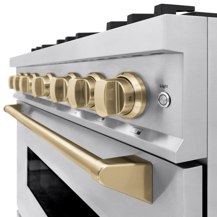 ZLINE Autograph 36" 5.2 cu. ft. Classic Dual Fuel Range with 6 Burners in Stainless Steel with Champagne Bronze Accents, CDRZ-36-CB