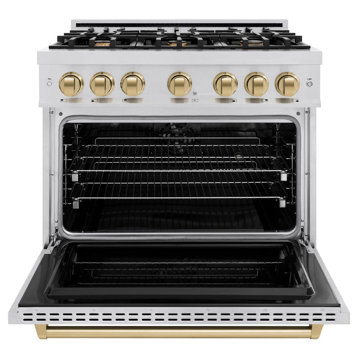 ZLINE Autograph 36" 5.2 cu. ft. Classic Dual Fuel Range with 6 Burners in Stainless Steel with Champagne Bronze Accents, CDRZ-36-CB