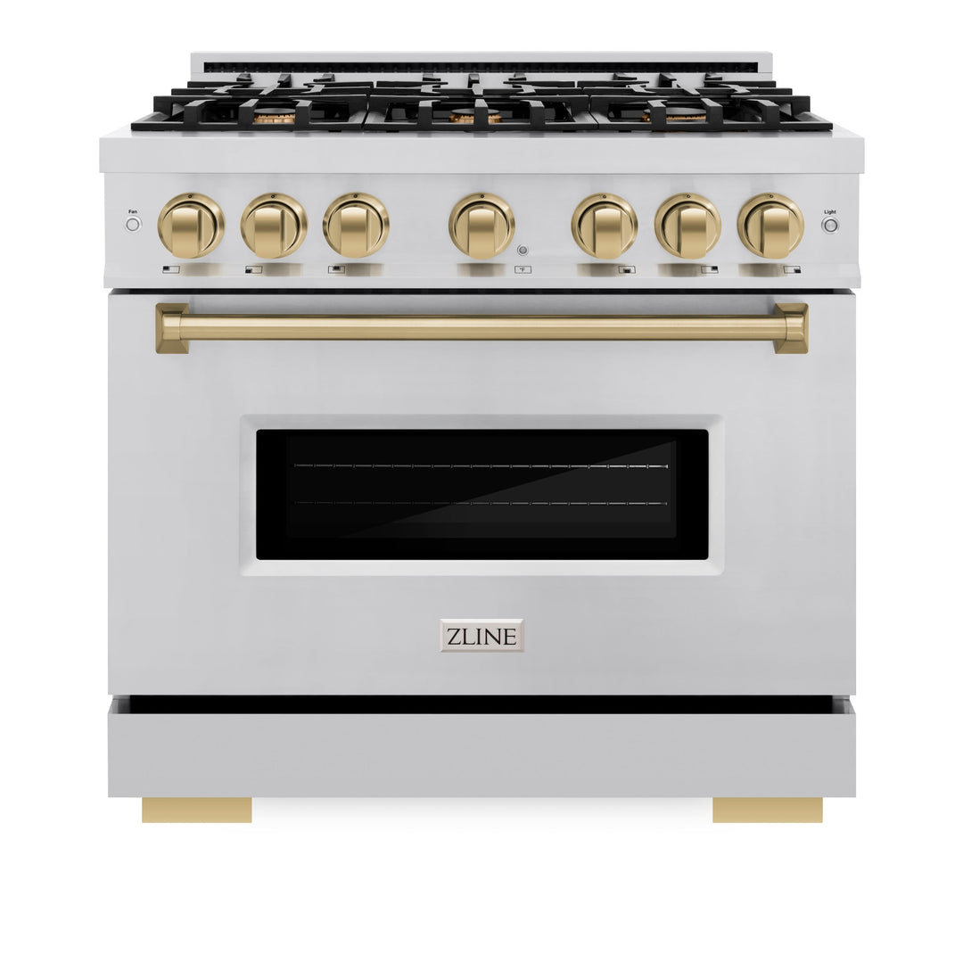 ZLINE Autograph 36" 5.2 cu. ft. Classic Dual Fuel Range with 6 Burners in Stainless Steel with Champagne Bronze Accents, CDRZ-36-CB