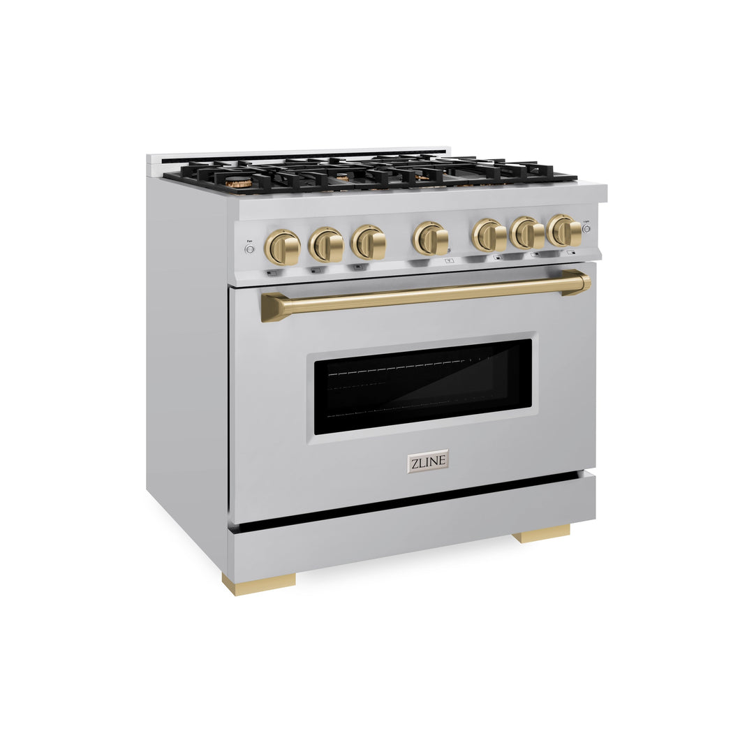 ZLINE Autograph 36" 5.2 cu. ft. Classic Dual Fuel Range with 6 Burners in Stainless Steel with Champagne Bronze Accents, CDRZ-36-CB