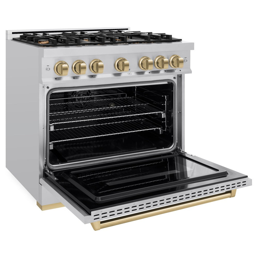 ZLINE Autograph 36" 5.2 cu. ft. Classic Dual Fuel Range with 6 Burners in Stainless Steel with Champagne Bronze Accents, CDRZ-36-CB