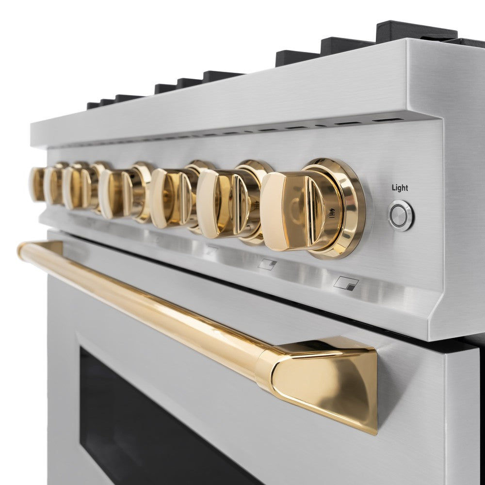 ZLINE Autograph 36" 5.2 cu. ft. Classic Dual Fuel Range with 6 Burners in Stainless Steel with Polished Gold Accents, CDRZ-36-G