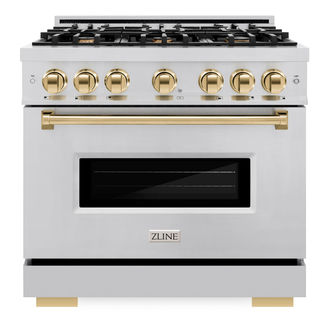 ZLINE Autograph 36" 5.2 cu. ft. Classic Dual Fuel Range with 6 Burners in Stainless Steel with Polished Gold Accents, CDRZ-36-G