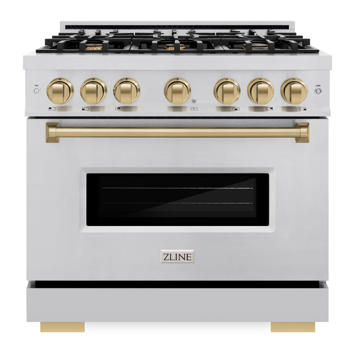 ZLINE Autograph 36" 5.2 cu. ft. Classic Gas Range with 6 Burners in Stainless Steel and Champagne Bronze Accents, CGRZ-36-CB