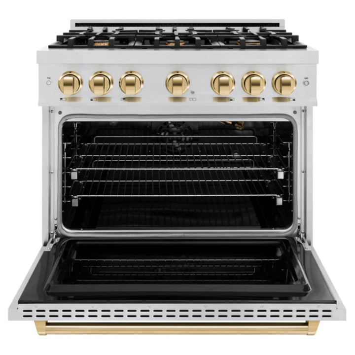ZLINE Autograph Edition Classic Gas Range with Convection Gas Oven in Stainless Steel and Polished Gold Accents