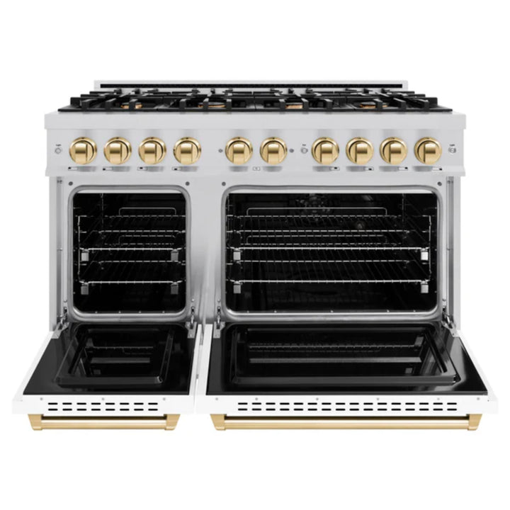 ZLINE Autograph Edition Classic Gas Range with Convection Gas Oven in Stainless Steel with White Matte Door and Polished Gold Accents