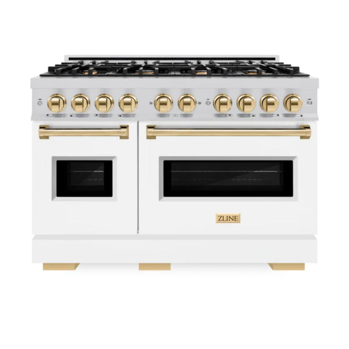 ZLINE Autograph Edition Classic Gas Range with Convection Gas Oven in Stainless Steel with White Matte Door and Polished Gold Accents