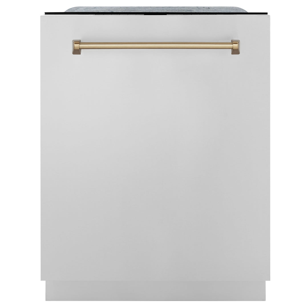 ZLINE Autograph Package - 48" Dual Fuel Range, Range Hood, Refrigerator, Microwave and Dishwasher in Stainless Steel with Bronze Accents