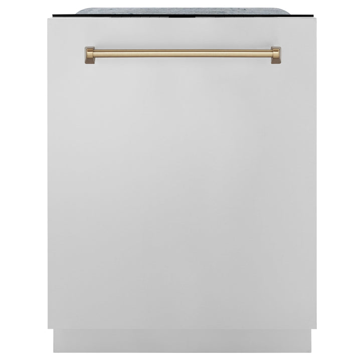 ZLINE Autograph Package - 48" Dual Fuel Range, Range Hood, Refrigerator, Microwave and Dishwasher in Stainless Steel with Bronze Accents