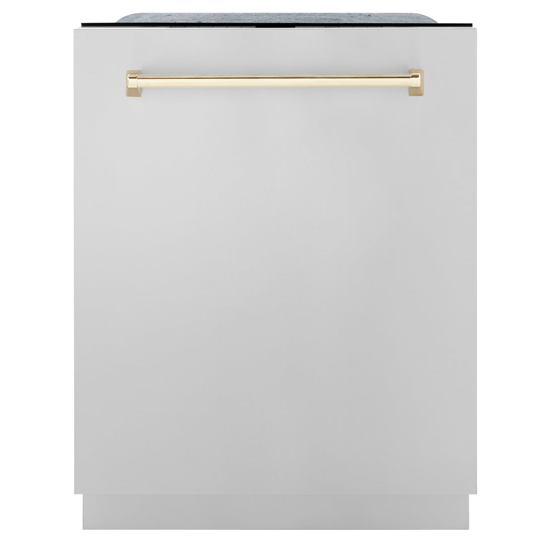 ZLINE Autograph Edition 24 In. Tall Dishwasher, Touch Control, in Stainless Steel with Gold Handle, DWMTZ-304-24-G