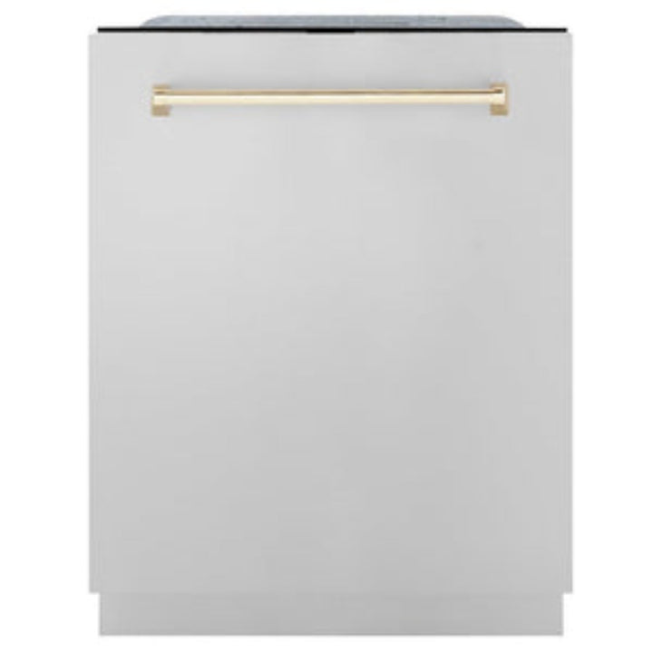 ZLINE 24" Autograph Edition  Monument Series 3rd Rack Top Touch Control Tall Tub Dishwasher in Stainless Steel with Polished Gold Handle