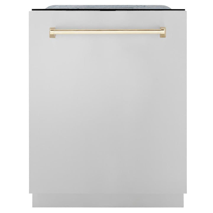 ZLINE Autograph Edition 48 in. Kitchen Package with Stainless Steel Dual Fuel Range, Range Hood and Dishwasher with Polished Gold Accents (3AKP-RARHDWM48-G)