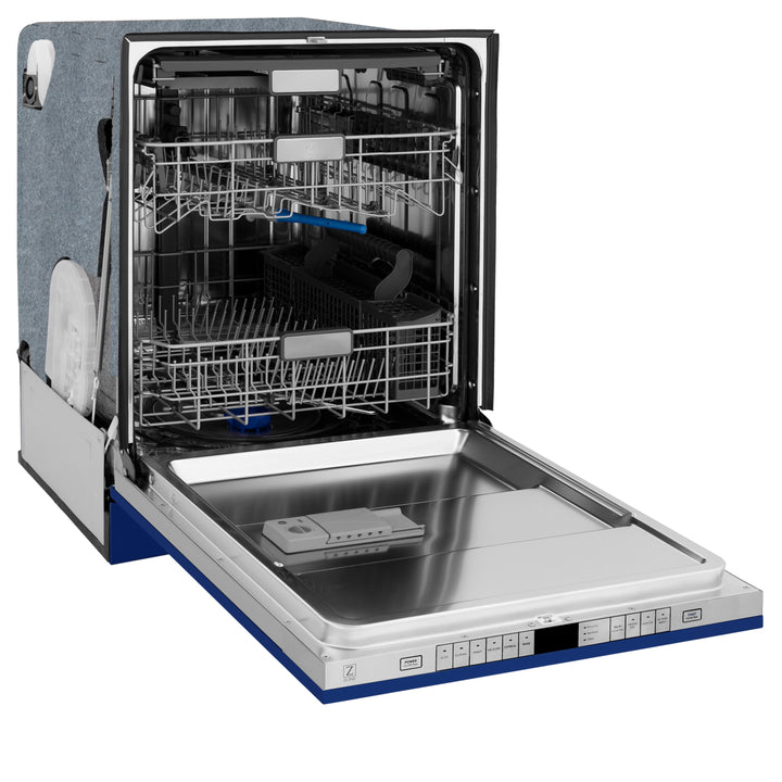 ZLINE 24 In. Monument Series 3rd Rack Top Touch Control Dishwasher in Blue Gloss, 45dBa, DWMT-BG-24