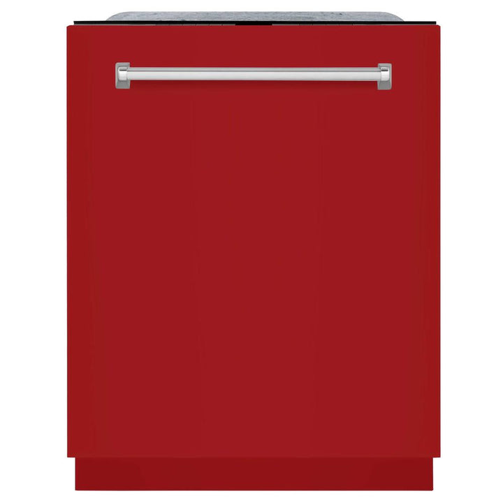 ZLINE 24 in. Monument Series 3rd Rack Top Touch Control Dishwasher with Red Gloss Panel, 45dBa (DWMT-RG-24)