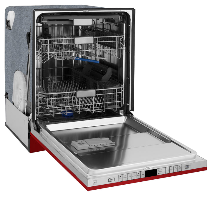 ZLINE 24 In. Monument Series 3rd Rack Top Touch Control Dishwasher in Red Gloss, 45dBa, DWMT-RG-24