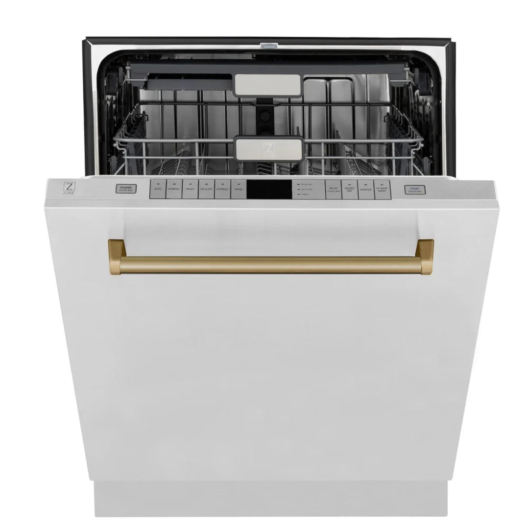 ZLINE Autograph Edition 30", 36", &amp; 48" Stainless Steel Dual Fuel Range, Convertible Vent Range Hood, and Dishwasher Kitchen Package with Champagne Bronze Accents