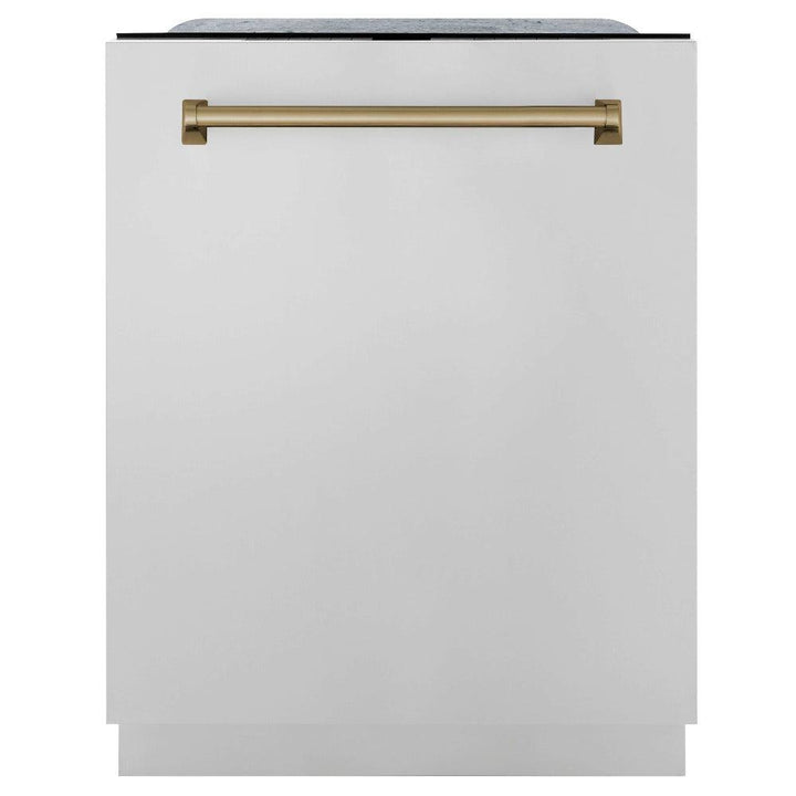 ZLINE Autograph Edition 30 in. Kitchen Package with Stainless Steel Dual Fuel Range, Range Hood, Dishwasher and Refrigerator with Champagne Bronze Accents (4KAPR-RARHDWM30-CB)
