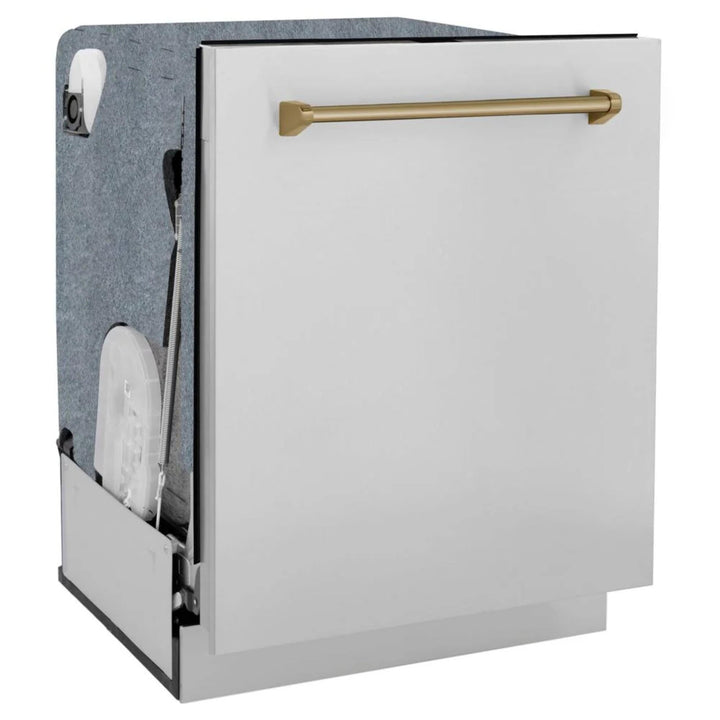 ZLINE Autograph Edition 30", 36", &amp; 48" Stainless Steel Dual Fuel Range, Convertible Vent Range Hood, and Dishwasher Kitchen Package with Champagne Bronze Accents